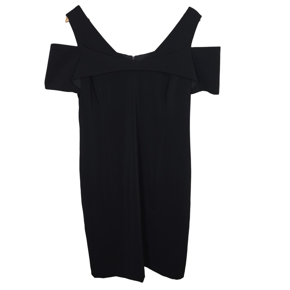 NUE by Shani Black Cold Shoulder V-Neck Sheath Dress Size 16 LBD Cocktail